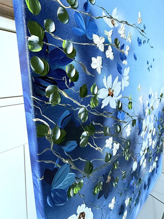 Pearl Roses in Blue Silence