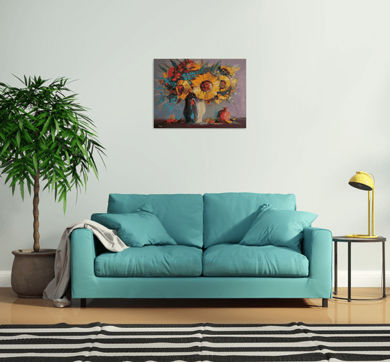 Still life - Sunflowers(60x80cm, oil painting,  ready to hang)