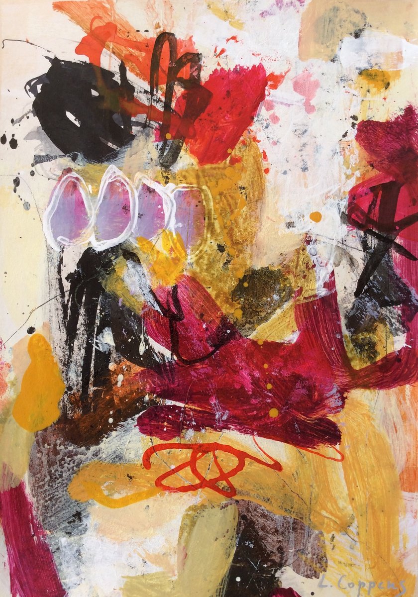 Expressive Abstract Acrylic Painting By Linda Coppens, 12 X 17", Colorful Crescendo, Original Artwork