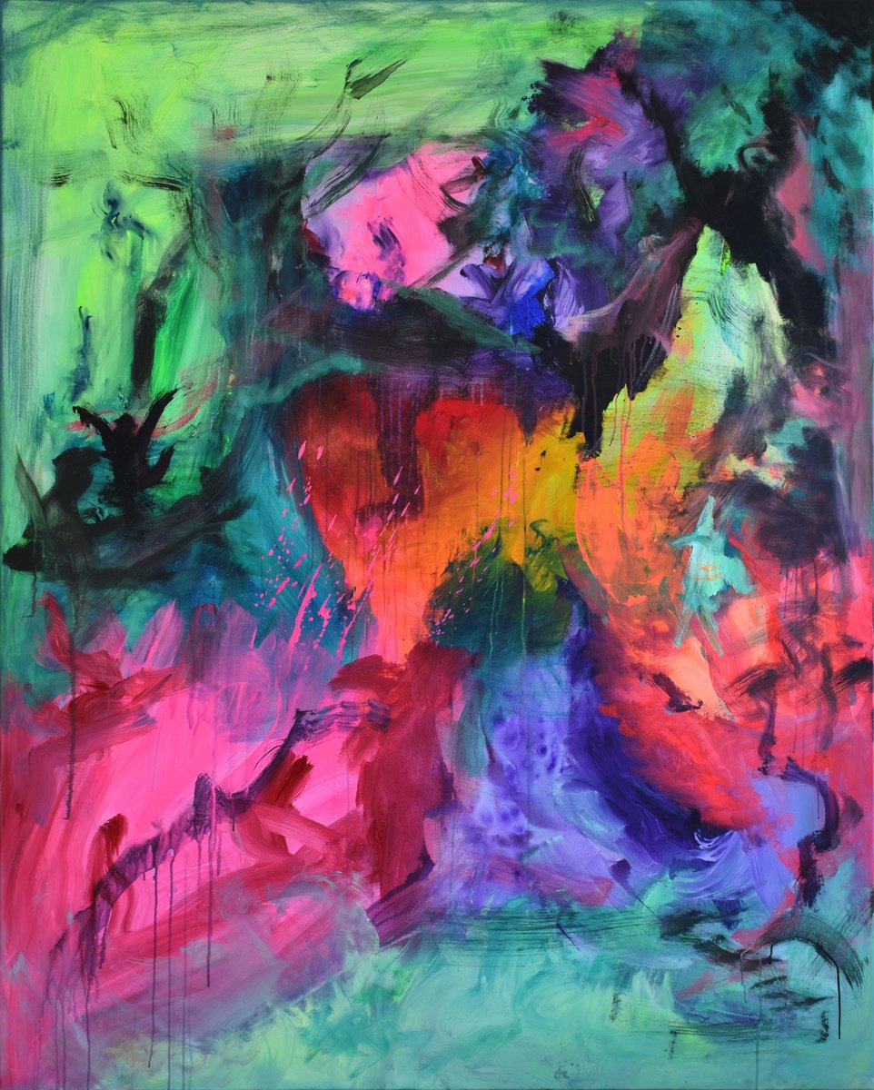 Organic Abstract Acrylic Painting By Sebastian Merk, 63 X 79", Heartful, Original Artwork