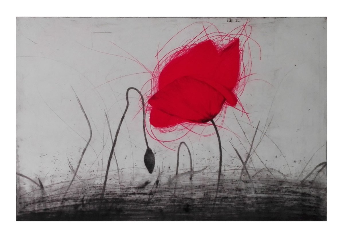 Impressionistic Botanical Etchings & Engravings By Kristina Vatova, 39 X 28", "Getting Away With Love I", Original Artwork