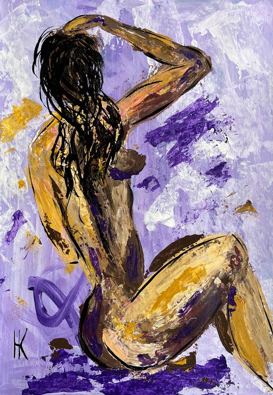 Female Nude Painting Faceless Original Art Woman Nude Acrylic Artwork Erotic Home Wall Art 12 by 17" by Halyna Kirichenko