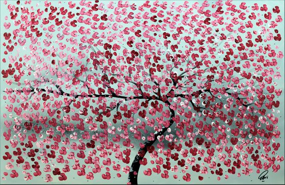 Love Tree -  acrylic abstract painting cherry blossoms nature painting framed canvas wall art