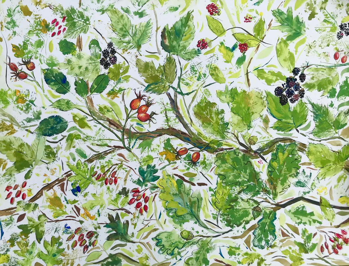 Botanical Painting By Lucy Smerdon, 16 X 12", The Hedgerow, Original Artwork