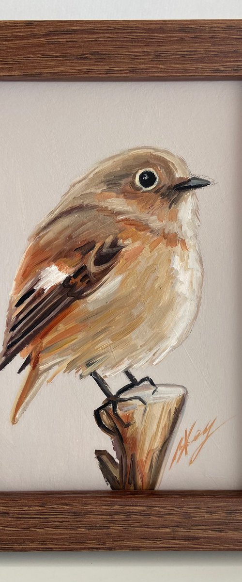 Bird painting mini art framed 11x15 cute mini art by Leysan Khasanova