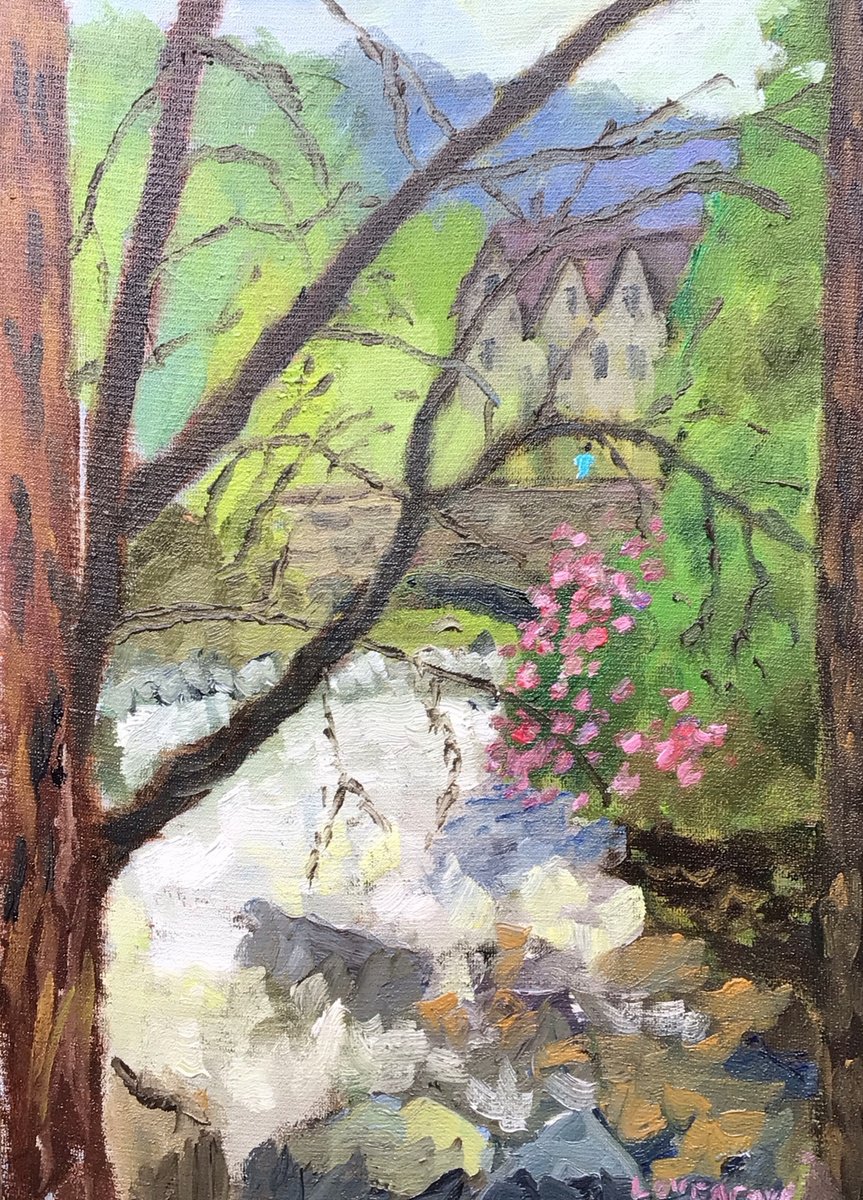 Impressionistic Landscape Oil Painting By Julian Lovegrove Art, 10 X 14", Betwys Y Coed Waterfalls, Original Artwork
