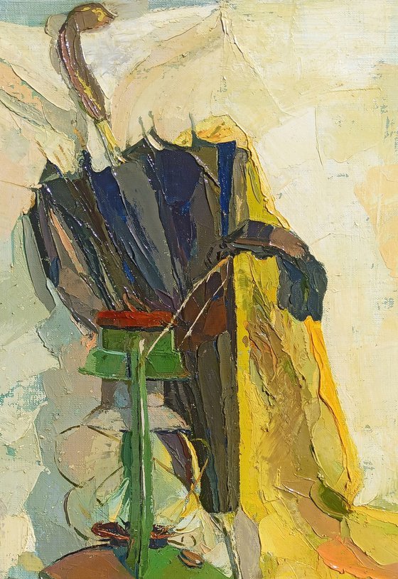 Still life with lamp and umbrella