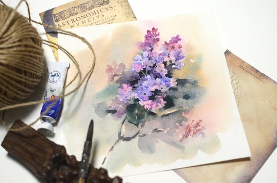 Lilac, spring blossom in watercolor