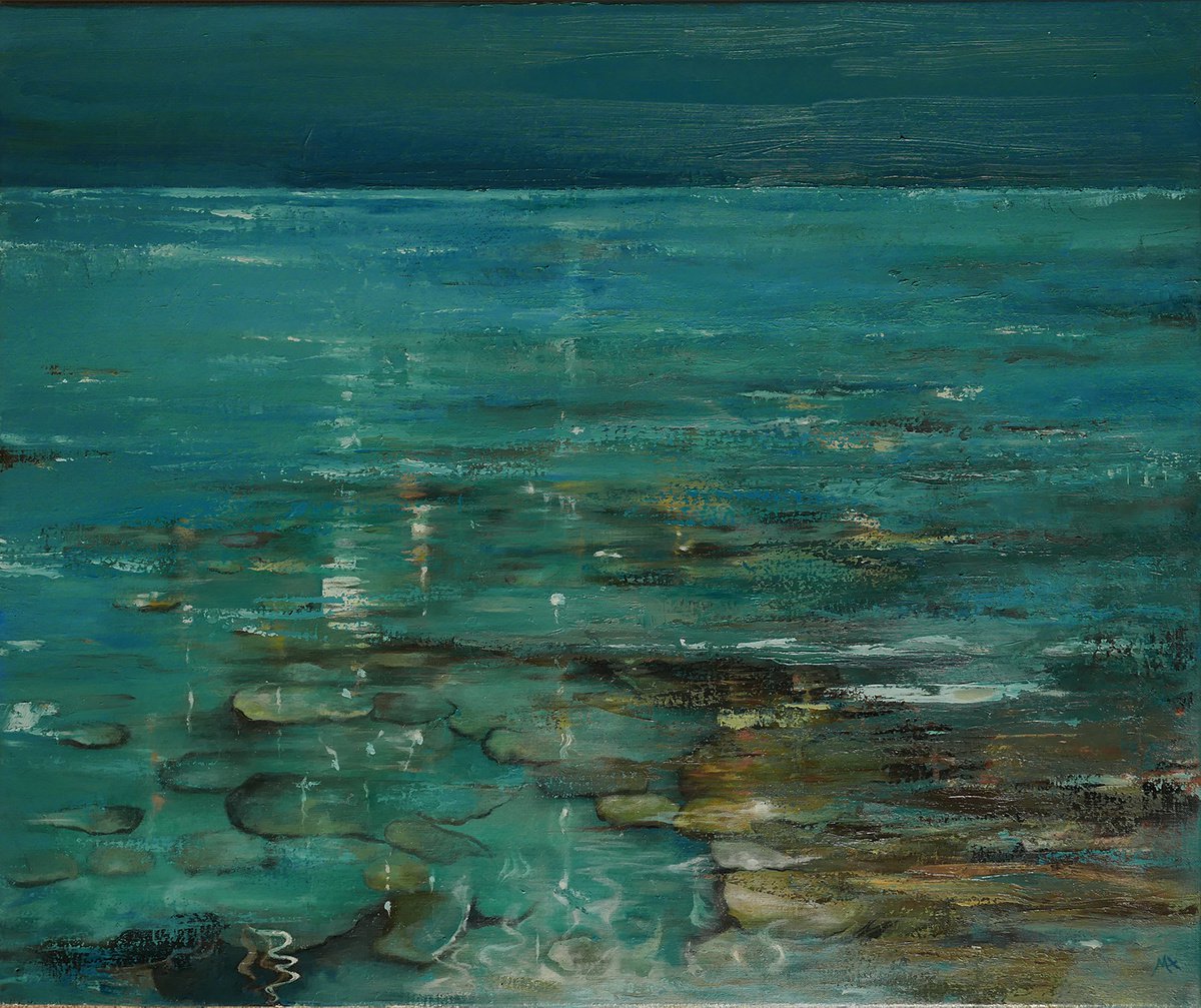 Impressionistic Landscape Oil Painting By Isabel Hutchison, 30 X 24, In The Shallows Of The Lagoon, Original Artwork