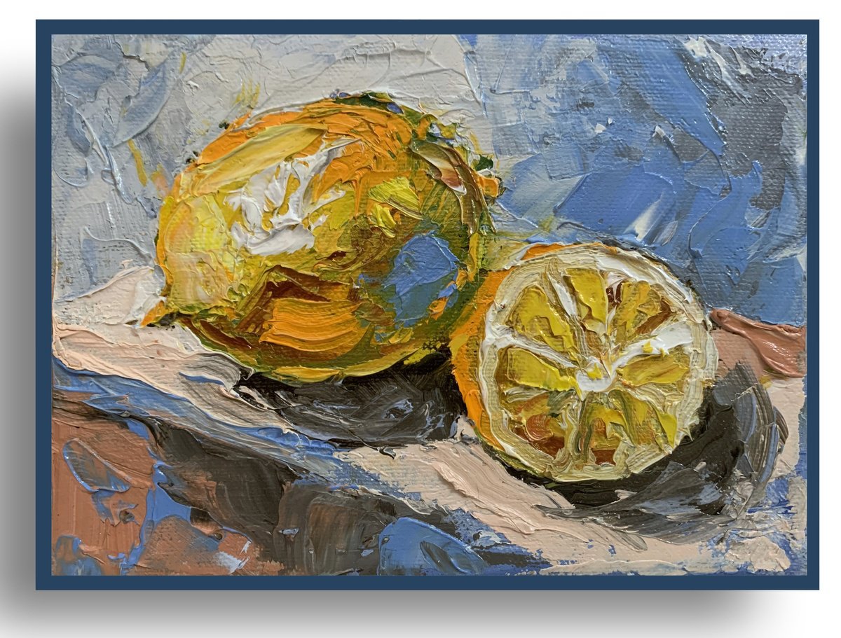 Expressive Still Life Oil Painting By Vita Schagen, 7 X 5", Lemons Delight, Original Artwork