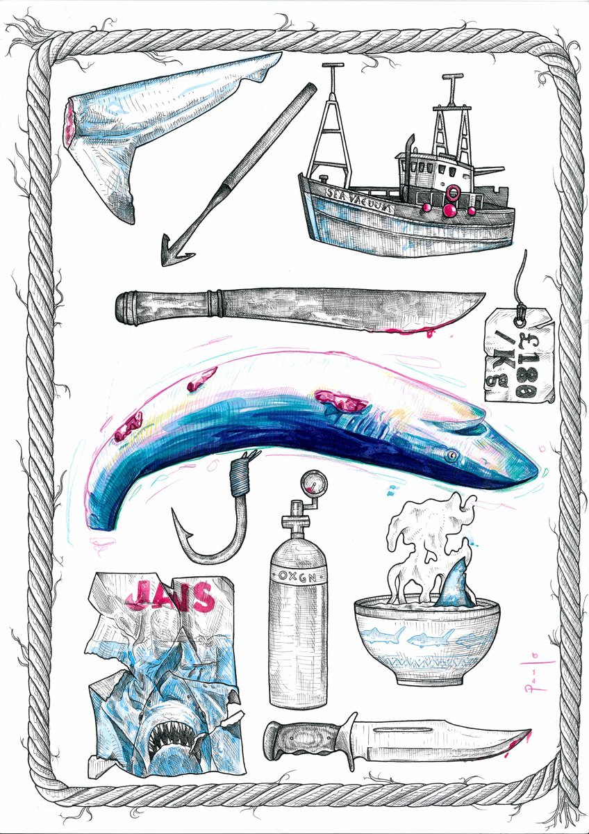 Animal Ink Drawing By Paul Ward, 17 X 26", Finning, Original Artwork