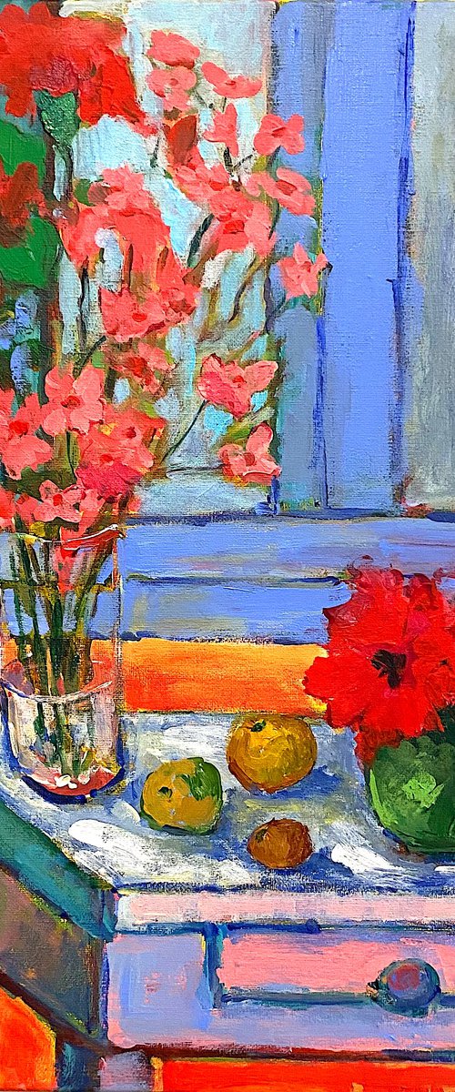 Still lIfe with Red and Pink Flowers by Mutlu Ertac