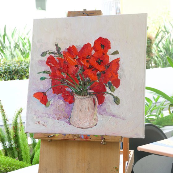 Wild Poppies on the White Background