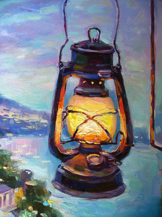 Landscape with a kerosene lamp. Amalfi Coast