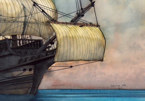 Old Sailing Ship in the Sea