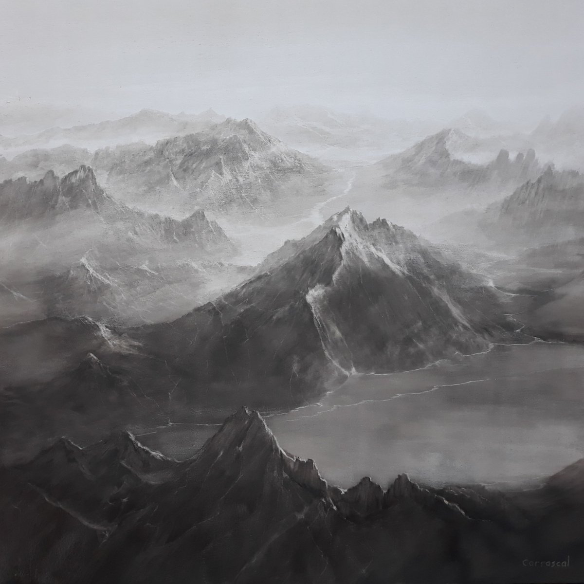 Expressive Landscape Oil Painting By Rafael Carrascal, 39 X 39", Paisaje Imposible Xxviii, Original Artwork