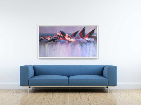 Flying tropical Pink flamingos Painting