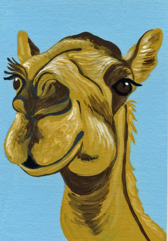 ACEO ATC Original Miniature Painting Camel Domestic Animal Art-Carla Smale