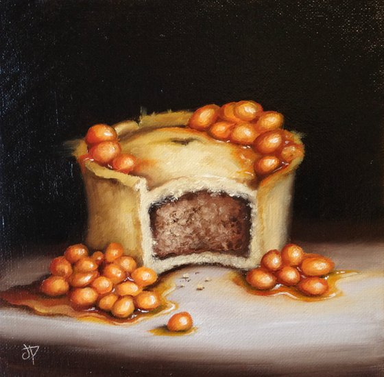 Scotch pie with Baked Beans still  life