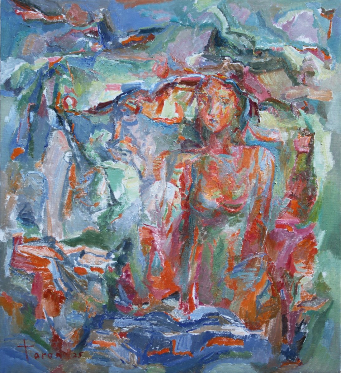 Abstract Oil Painting By Taron Khachatryan, 20 X 22", Carnival, Original Artwork