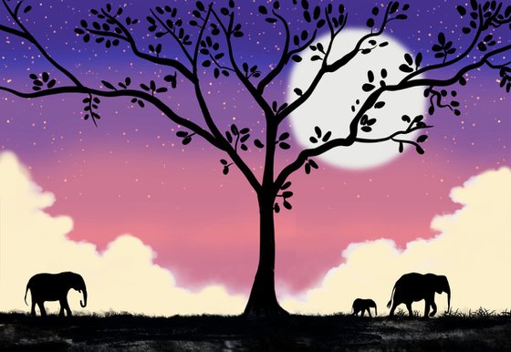 Elephants at Sunset africa animal elephant print