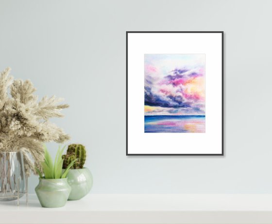 Sea, ocean landscape watercolor painting