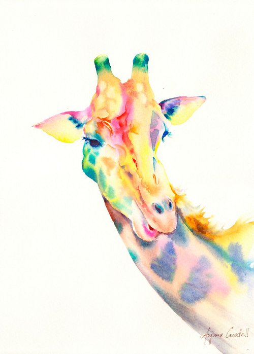 Giraffe, original colourful watercolour painting by Anjana Cawdell