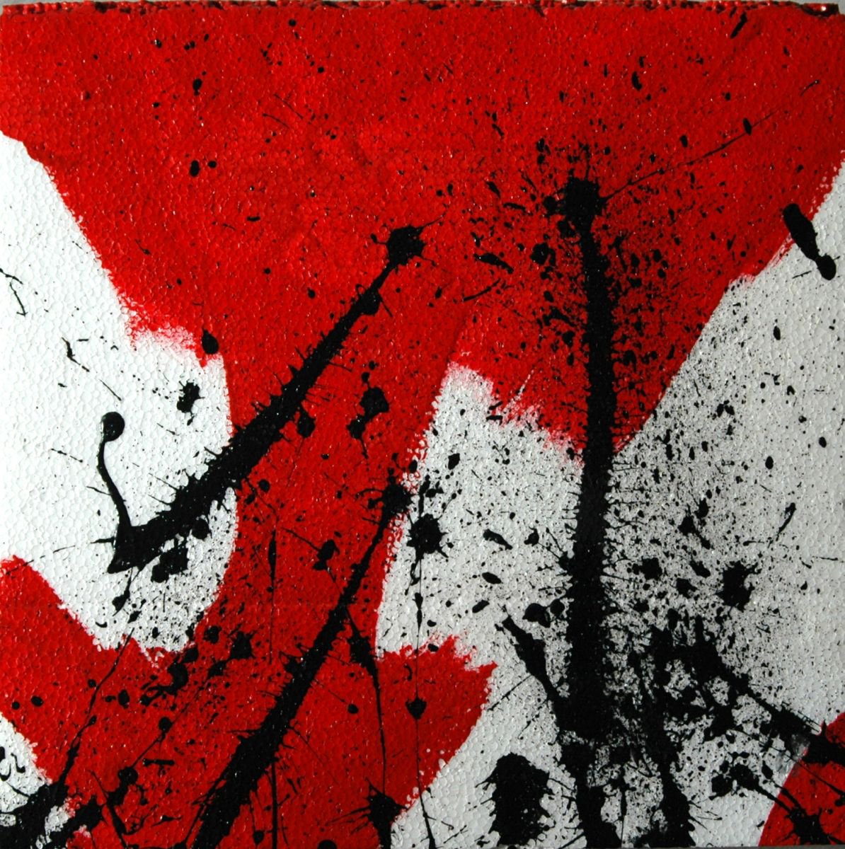 Abstract Acrylic Painting By Cb., 14 X 14, Just Red, Black And White, Original Artwork