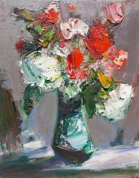 Colorful roses (30x24cm, oil painting, palette knife)