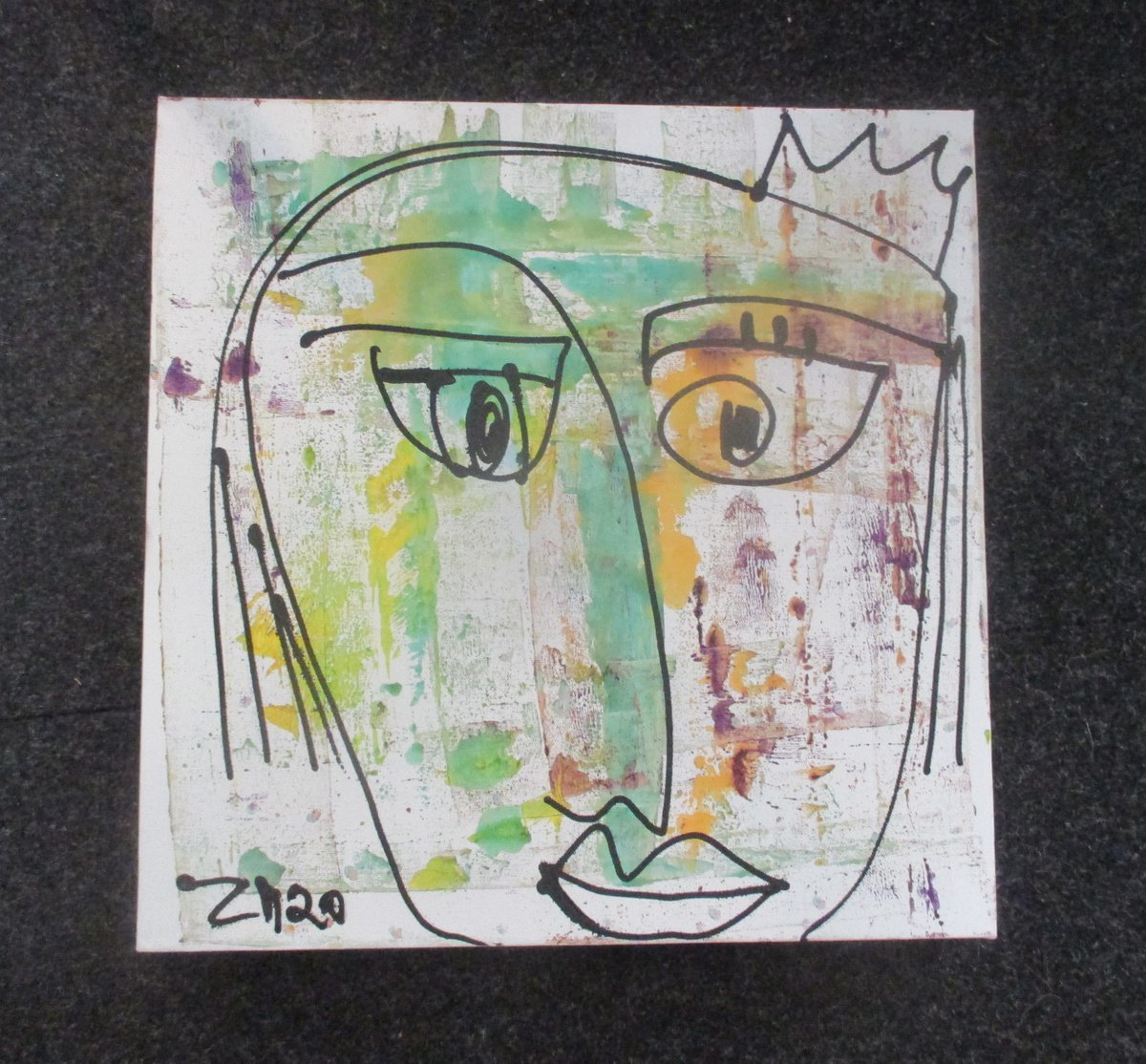 expressive green queen, girl portrait 19,7 x 19,7 inch by Sonja Zeltner-Muller