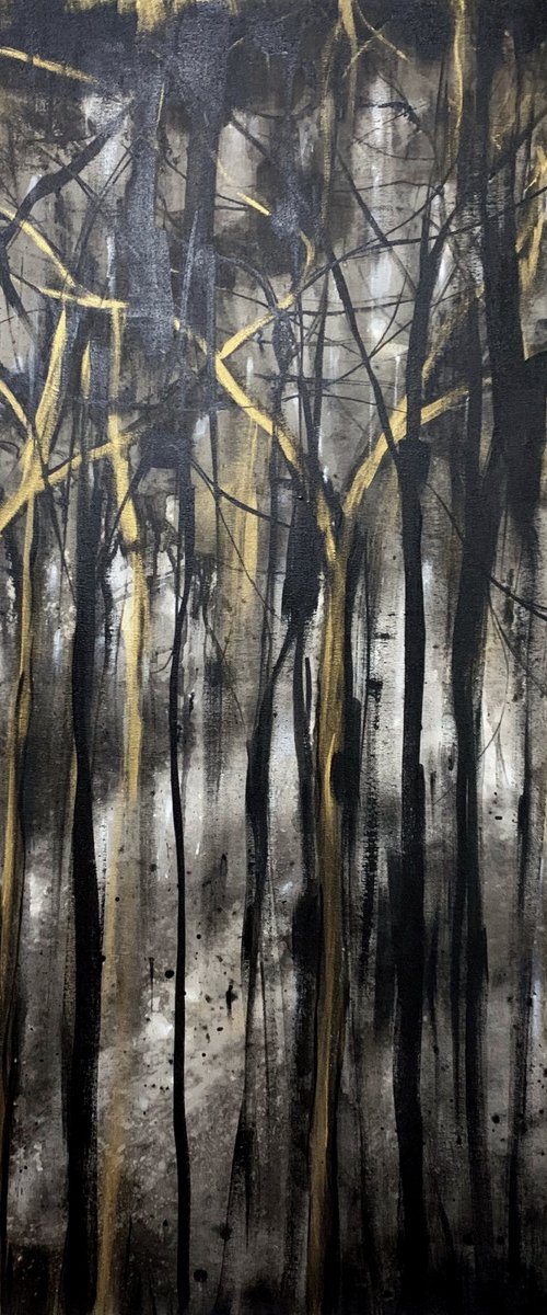 Black Abstract Forest Gold by Carol Wood