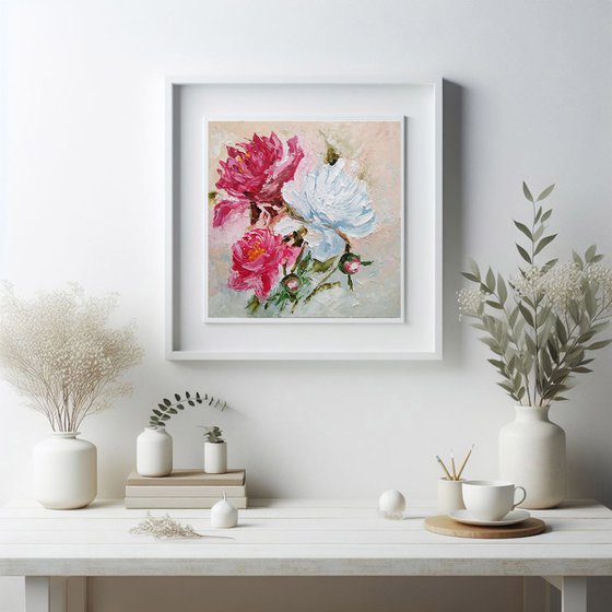 Peonies Painting Floral Wall Art Peony Flower Artwork