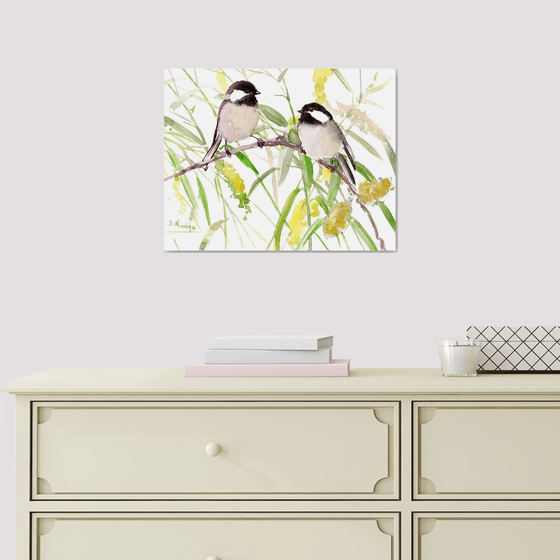 Chickadees and Willow Tree