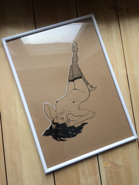 Nude woman in black stockings portrait - Erotic figure study - Sensual gift idea