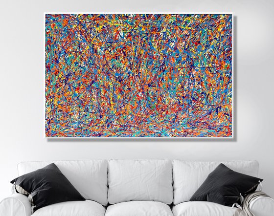 Goals and Dreams - XL LARGE, VIBRANT, MODERN DRIP PAINTING – EXPRESSIONS OF ENERGY AND LIGHT. READY TO HANG!