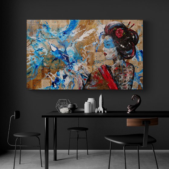 Akai Mizu 200cm x 120cm Geisha Book Page Abstract Realism Art