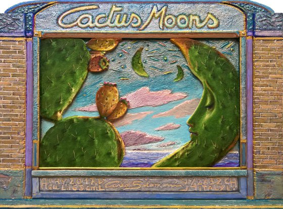 - CACTUS MOONS - ( 3D effect, ready to hang )