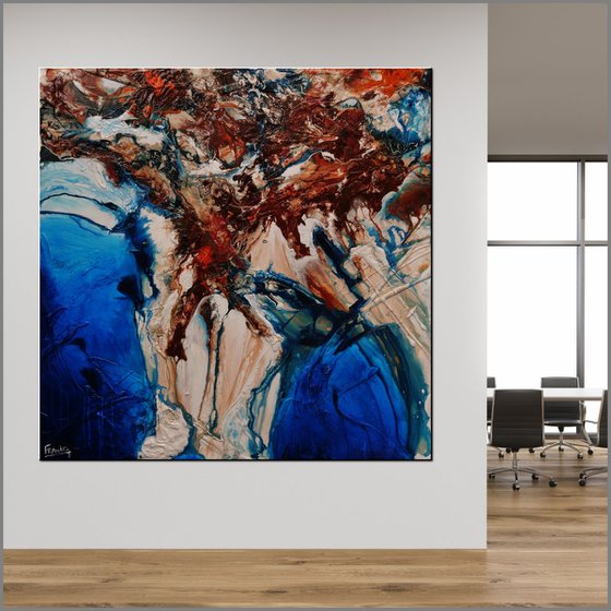 Coastal Torque 150cm x 150cm Blue Orange Abstract Art