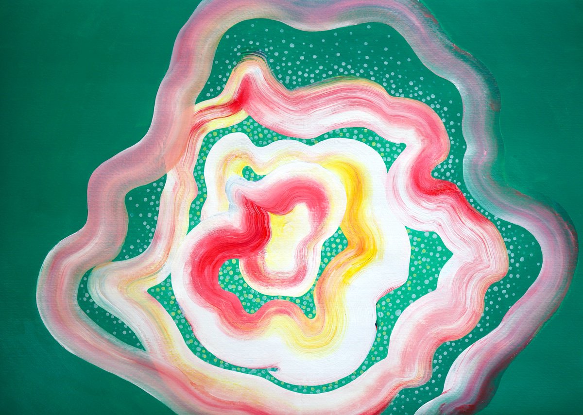 Organic Abstract Acrylic Painting By Tam Chianta, 28 X 20", Perennial Ii, Original Artwork