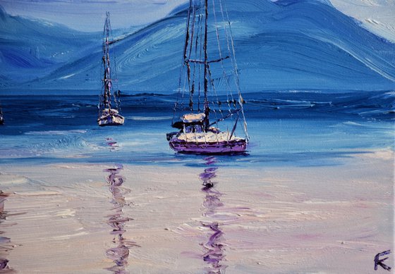 Clouds, Sea and Ships Large Oil Painting on Canvas, Greece Seascape