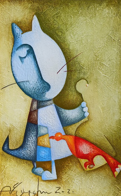 The cat (16x25cm, acrylic/canvas, ready to hang) by Sargis Zakarian