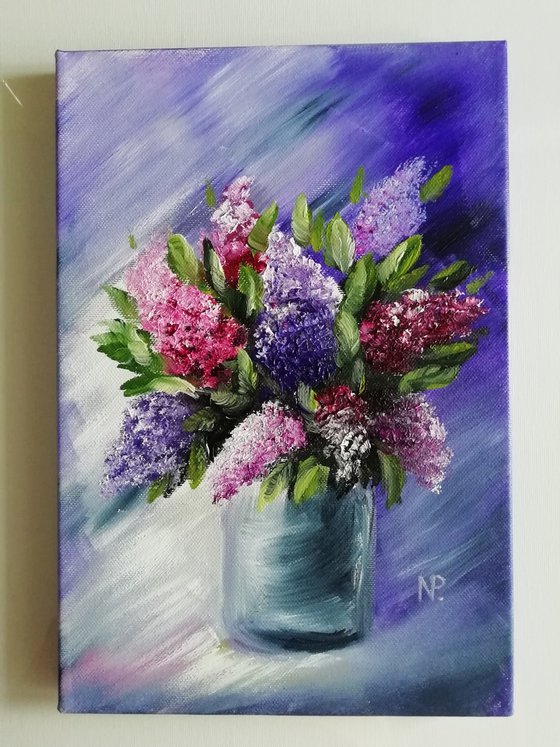 Lilac, flowers, original floral small gift idea, art for home, bedroom painting