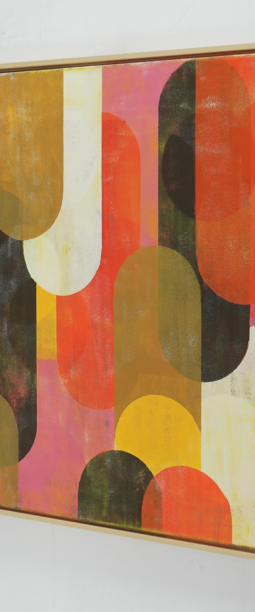 Traffic Pink & Orange - Incl Frame - 85x85 cm - Pop Art Painting - Ronald Hunter 17J by Ronald Hunter