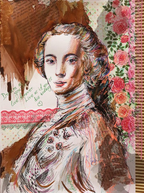 Man Rococo   - Portrait mixed media drawing on paper by Antigoni Tziora