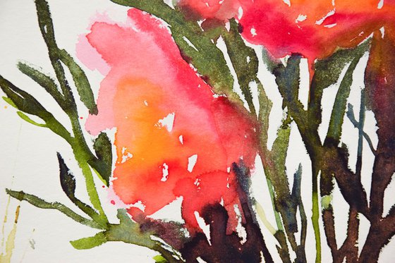 Abstract flowers bouquet original watercolor painting, botanical artwork, gift for her