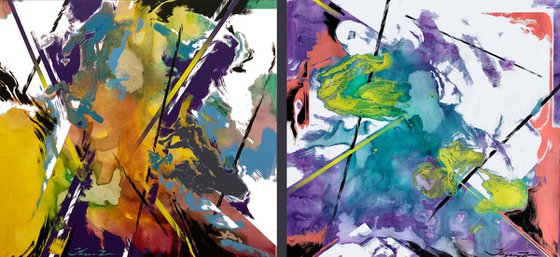 Big XXL Abstract painting - "Bright mirage" - Abstraction - Geometric - Space abstract - Big painting - Bright abstract - Diptych abstract