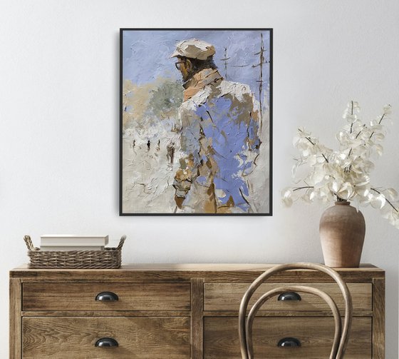 Waiting man in Blue.