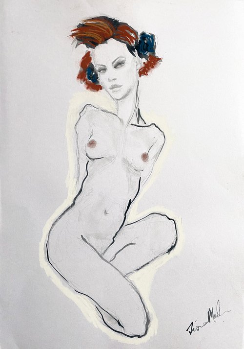 Seated Girl - Inspired by Egon Schiele by Fiona Maclean
