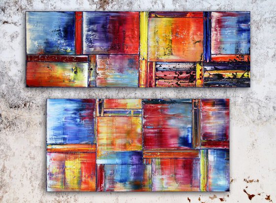 "Manifest Destiny" - FREE USA SHIPPING + Save As A Series - Original Extra Large PMS Abstract Diptych Oil Paintings On Canvas - 60" x 44"