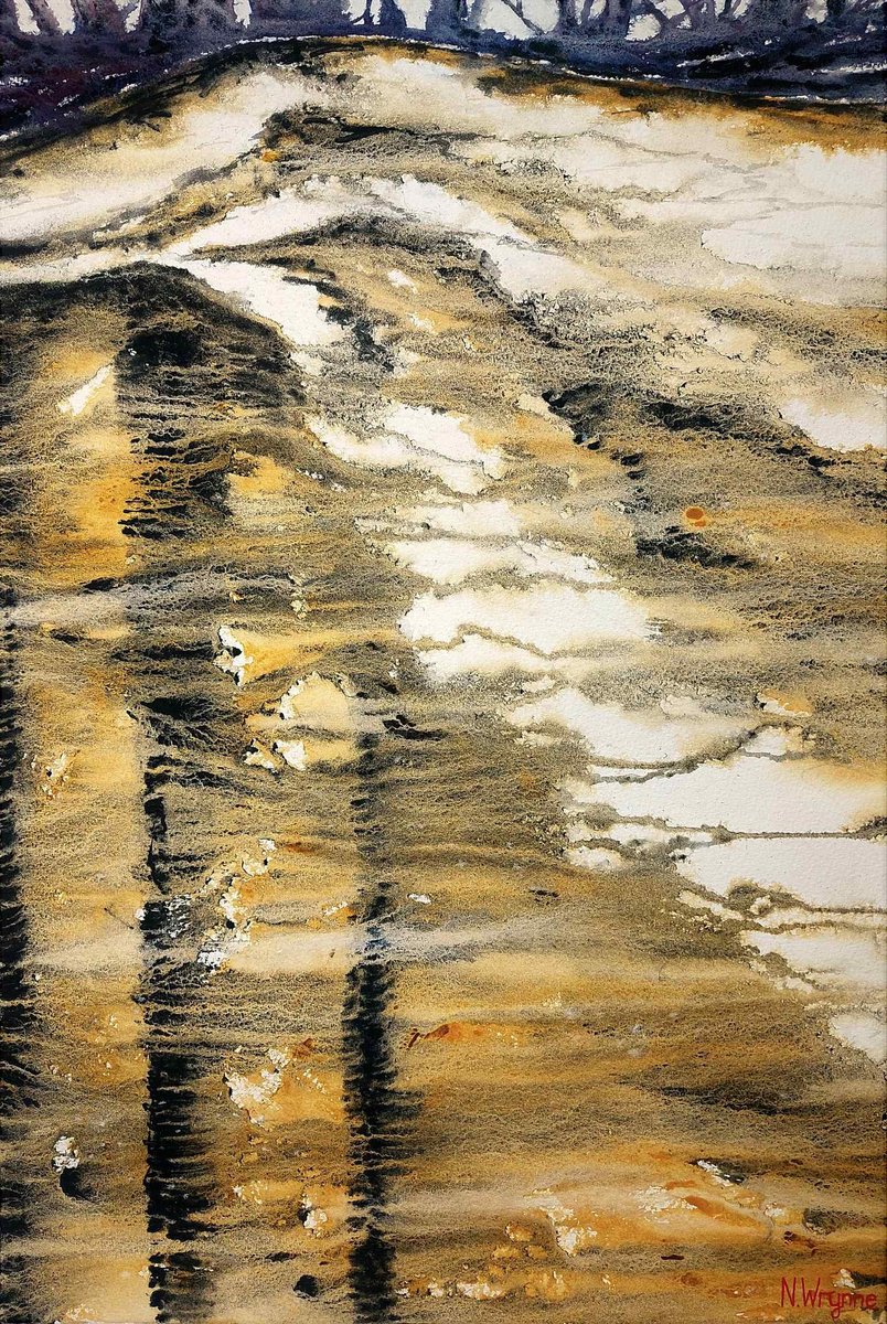 Expressive Landscape Watercolour By Neil Wrynne, 15 X 22", Came Sweeping Through, Original Artwork